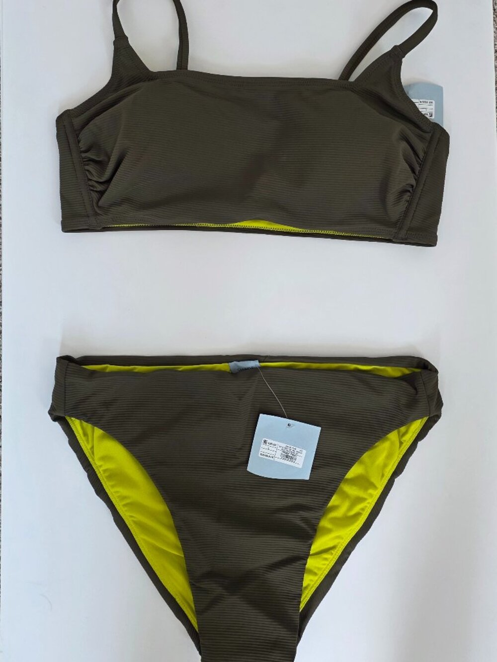 Shade & Shore Dark Green Ribbed Bikini - Size Large